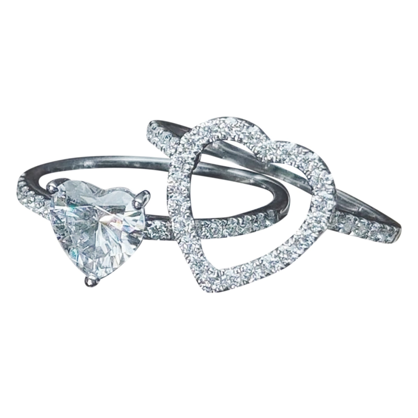 Wholesale Diamond Inlaid Heart Alloy Ring Two-piece Set