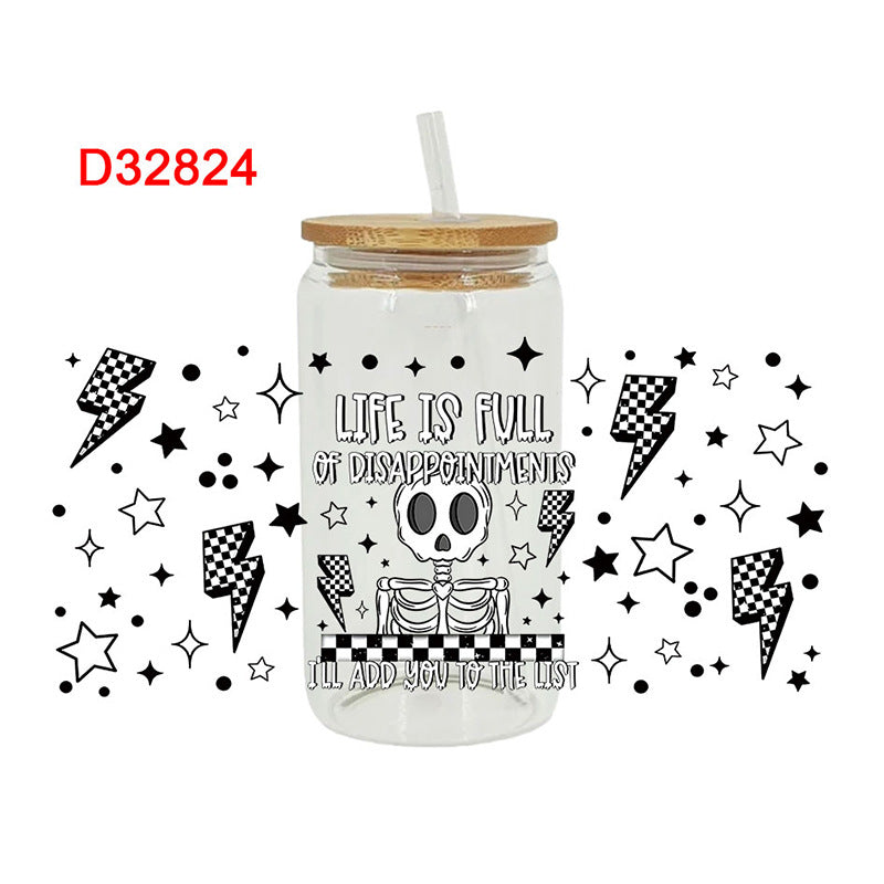 Wholesale Colorful Skull Finger Body  16oz Cup UV DTF Wraps