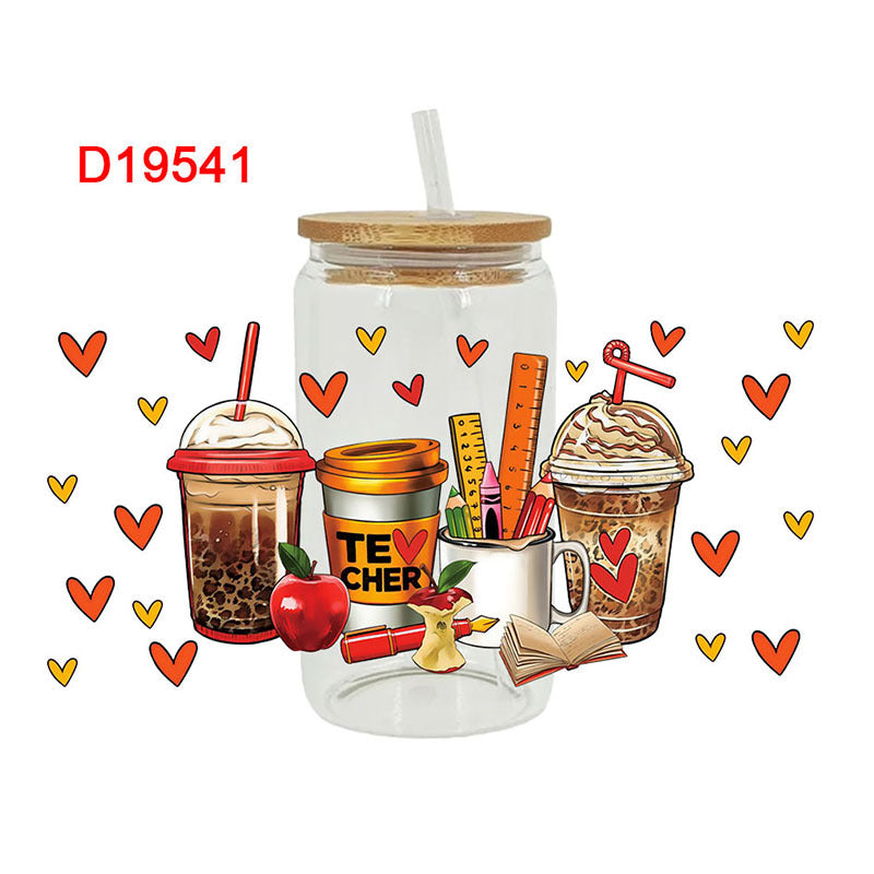 Wholesale Cute Cartoon Teacher Theme Drink 16oz Cup UV DTF Wraps