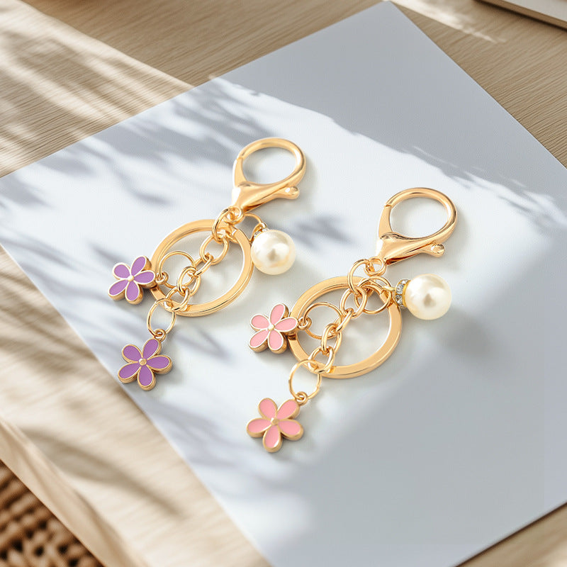 Wholesale Colorful Pearl Flower Metal Keychain