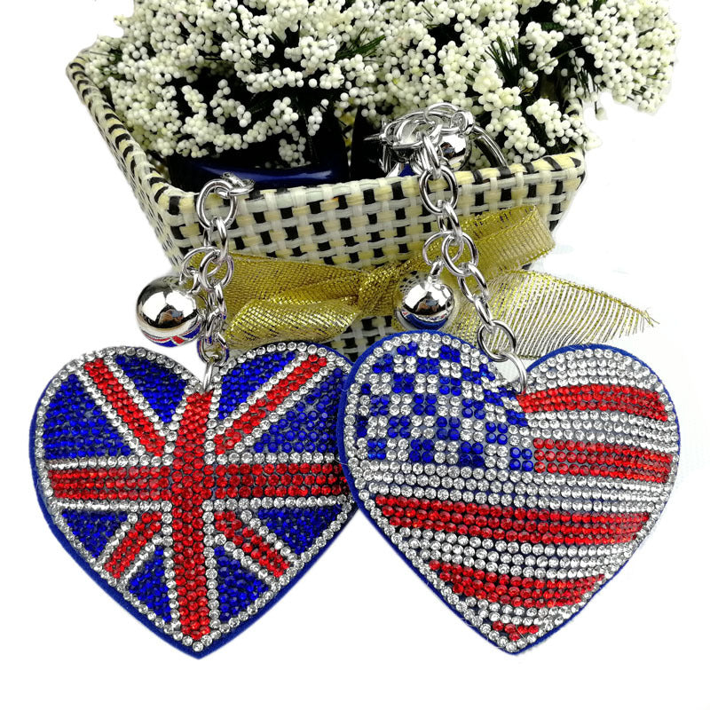 Wholesale 4pcs Velvet Diamond-Encrusted National Flag Peach Heart  Keychain