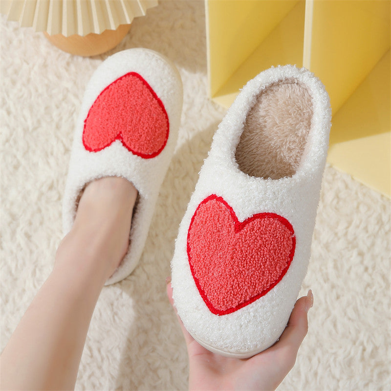 Wholesale Valentine's Day Smiling Face Big Love Plush Cotton Slippers
