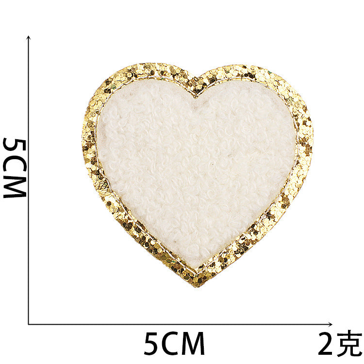 Wholesale Towel Embroidery Heart Glitter Patch Stylish Decorative Applique For Clothing Casual DIY Craft Supply