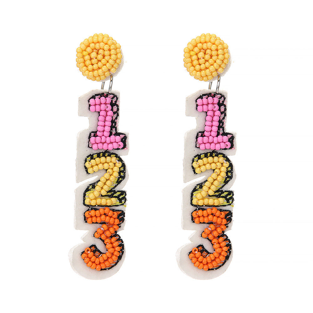 Wholesale New Teacher's Day Rice Beads Digital Letters Creative Hand-woven Earrings