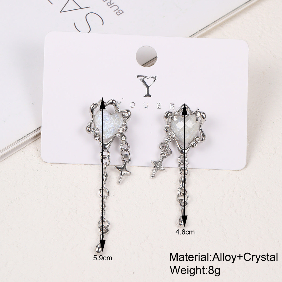 Wholesale Alloy Heart Four Pointed Star Tassel Earrings