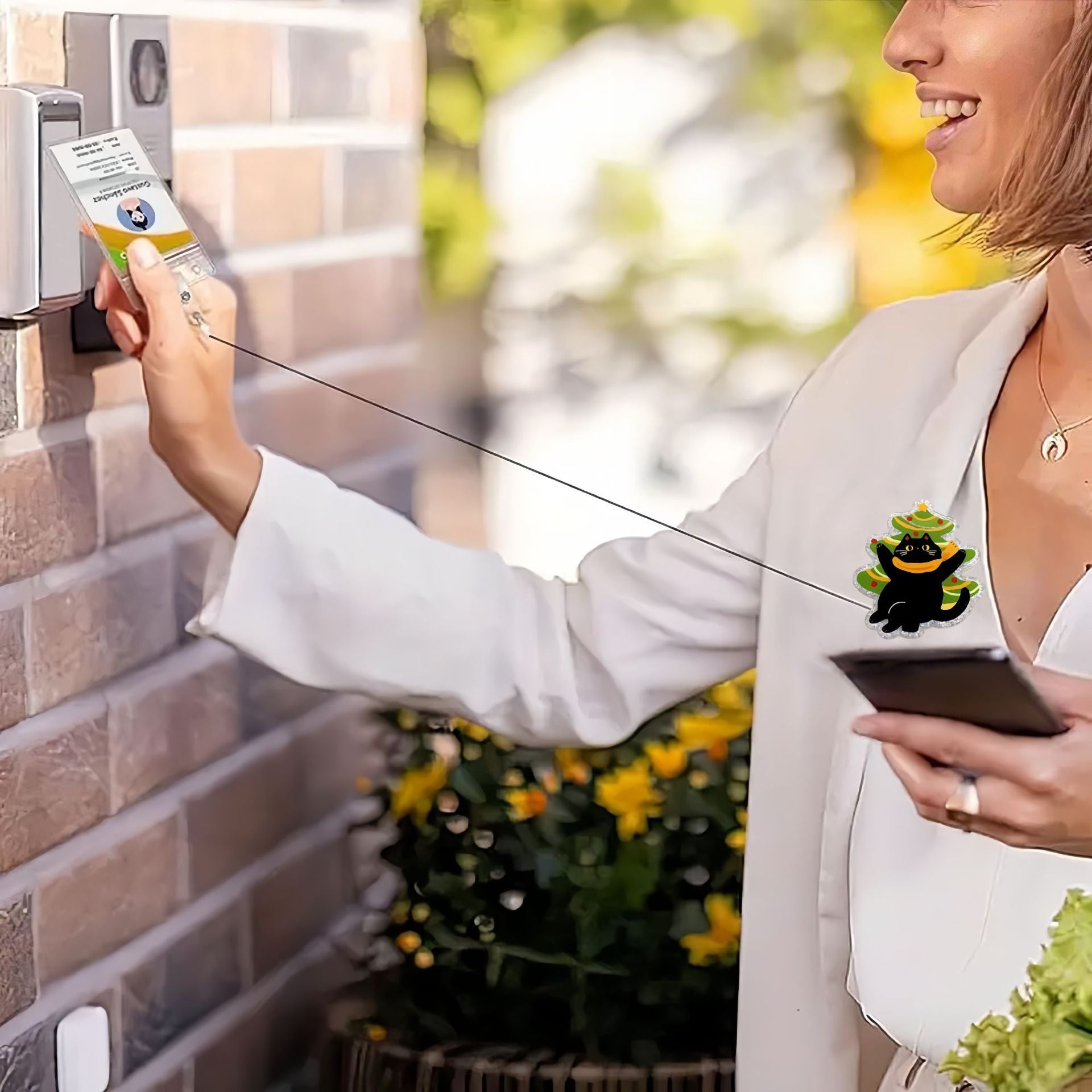 Wholesale Forest-themed Black Cat Christmas Retractable Badge Reels Keychain