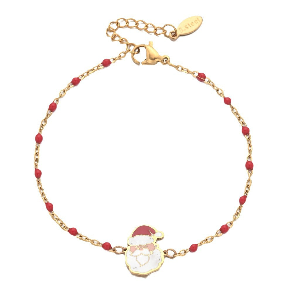 Wholesale Christmas Alloy Drip Oil Santa Claus Stainless Steel Rice Bead Bracelet