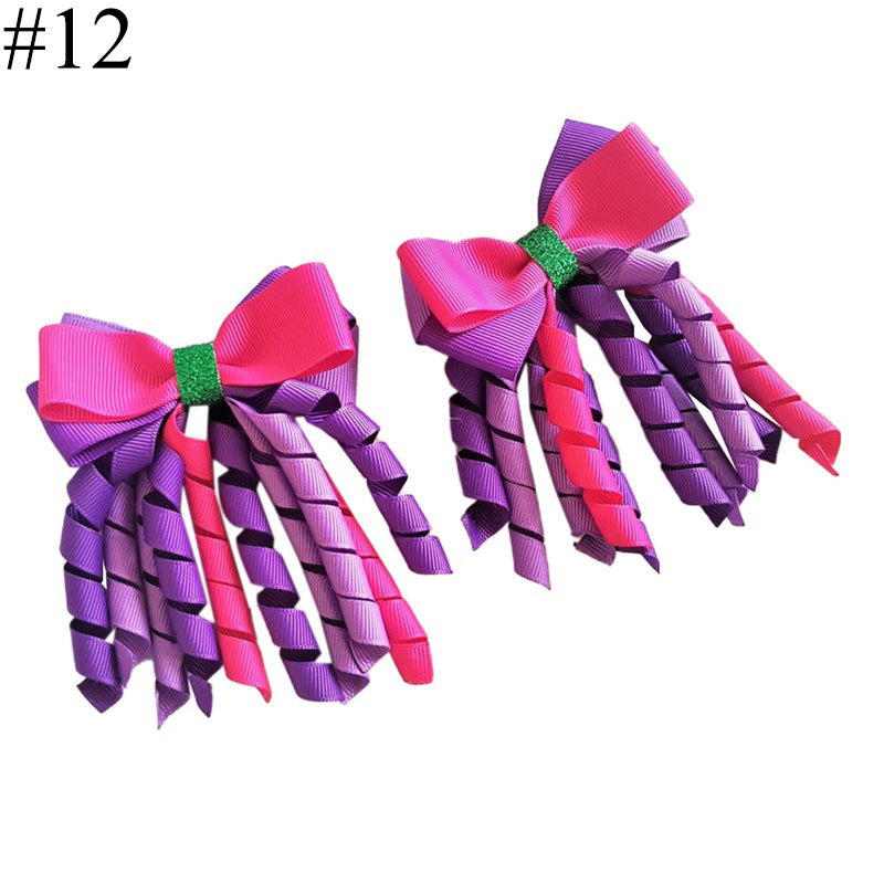 Wholesale 5pcs Bow Curl Ribbon Children's Christmas Independence Day Hair Clip