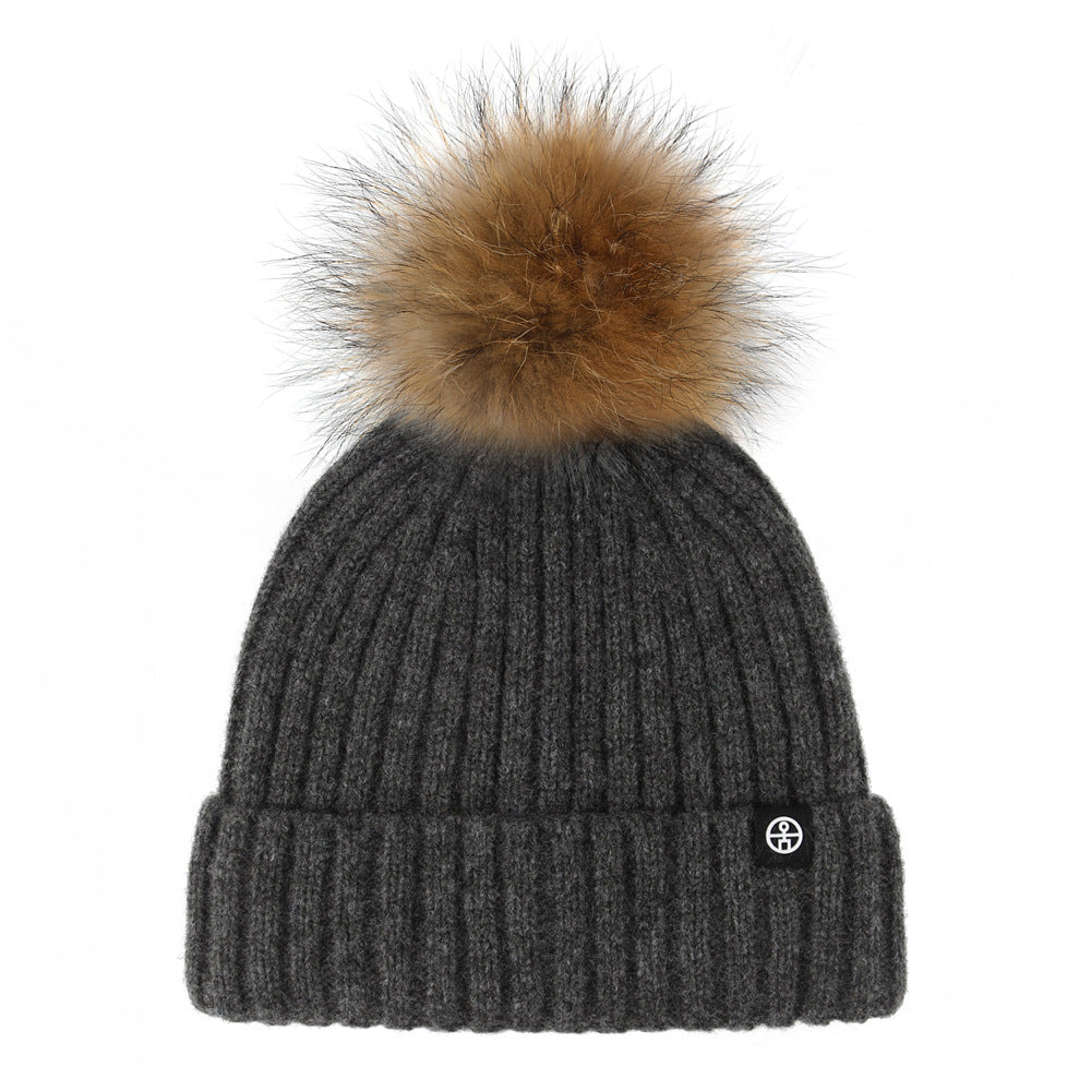 Wholesale Solid Color Wool Ball Knitted Hat Winter Woolen Hat