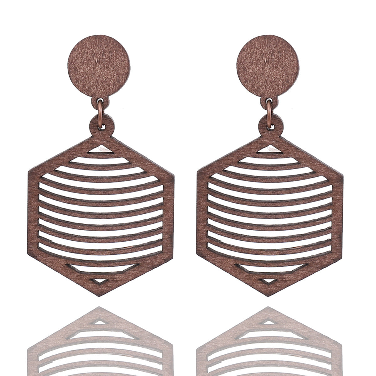 Wholesale Vintage Geometric Hollow Line Wood Chip Earrings