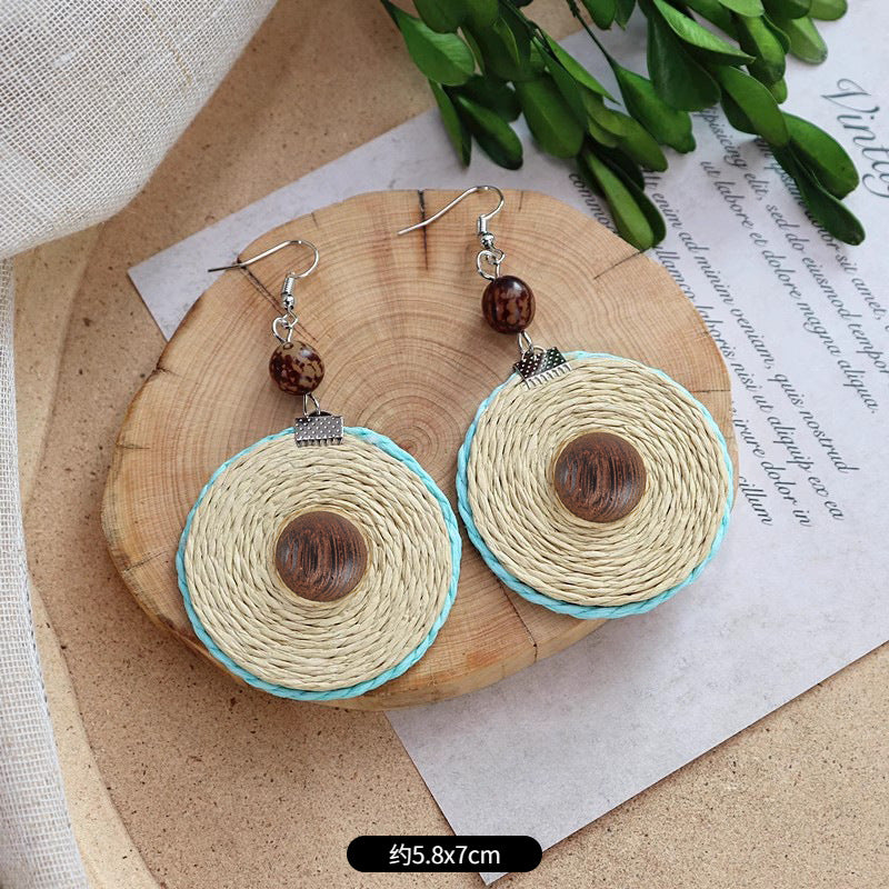 Wholesale Straw Rattan Woven Alloy Earrings