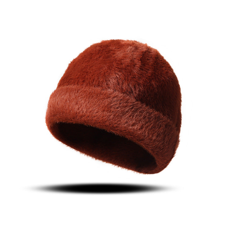 Wholesale Cashmere Blend Knitted Hat Solid Color Double Sided Warm Hat