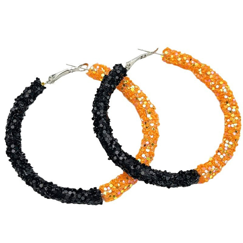 Wholesale 2 Pair/Pack Stadium Atmosphere Sports Exaggerated Personality Rugby Basketball Football Shiny Big Hoop Earrings