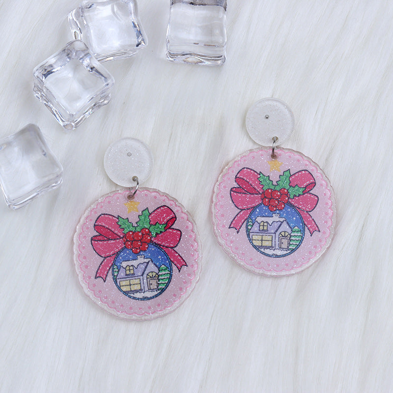 Wholesale Round Christmas Acrylic Earrings