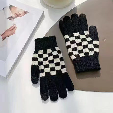 Wholesale Winter Acrylic Touch Screen Plus Velvet Thickened Checkerboard Plaid Cycling Gloves