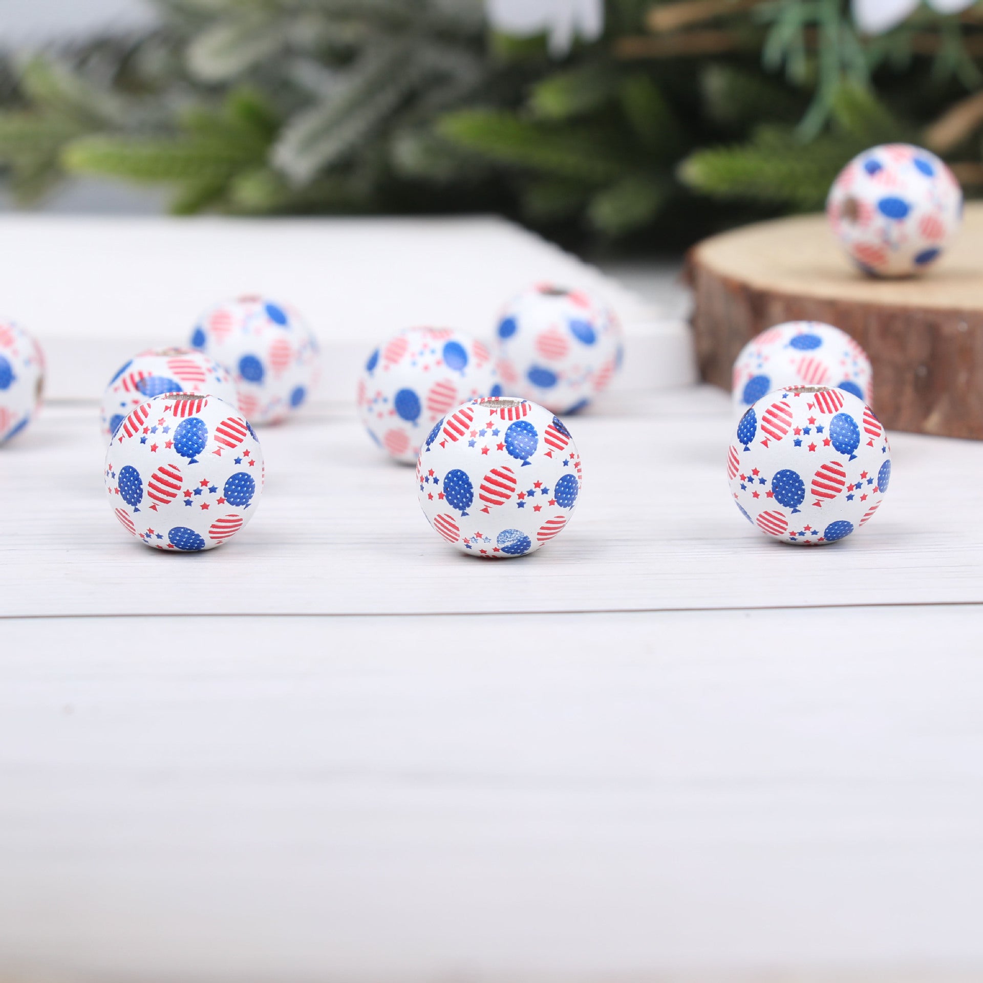 Wholesale 20pcs American Independence Day Five-pointed Star Balloon Wooden Beads