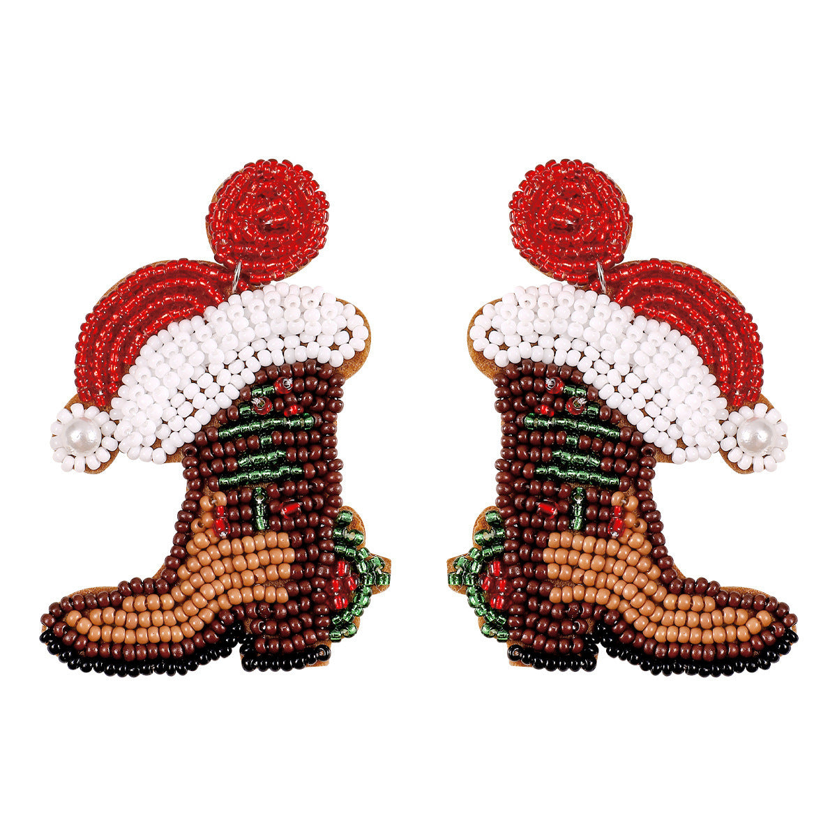 Wholesale Christmas Tree Boots Handmade Fabric Rice Bead Earrings