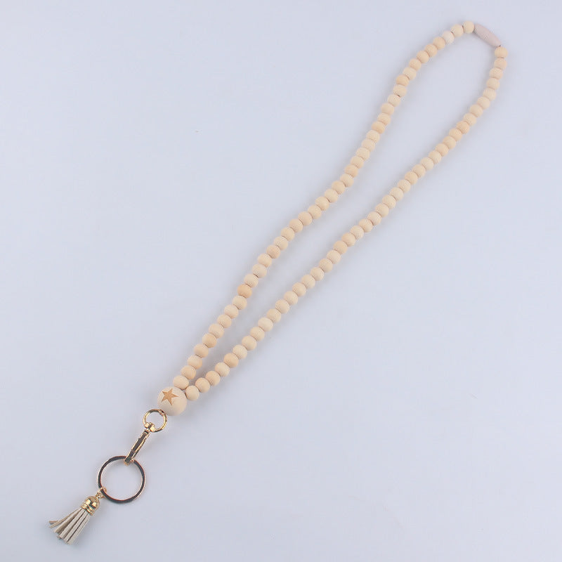Wholesale Boho Teacher Nurse Badge Wooden Beads Beaded Keychain