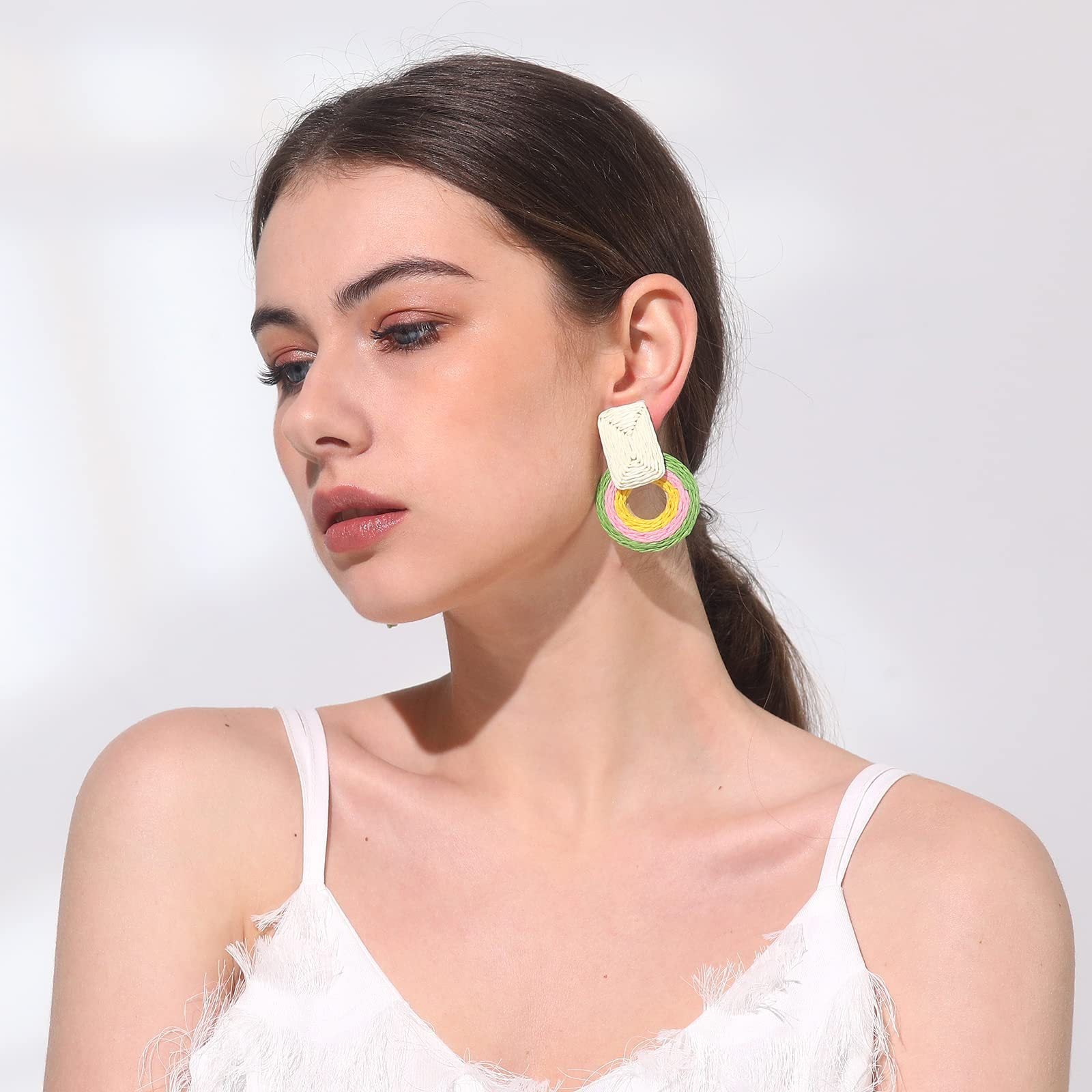 Wholesale Raffia Handmade Geometric Earrings