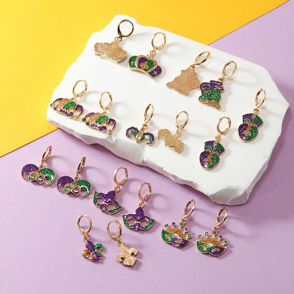 Wholesale Carnival Flash Iris Flower Mask  Crown Trendy Fashion All-match Earrings