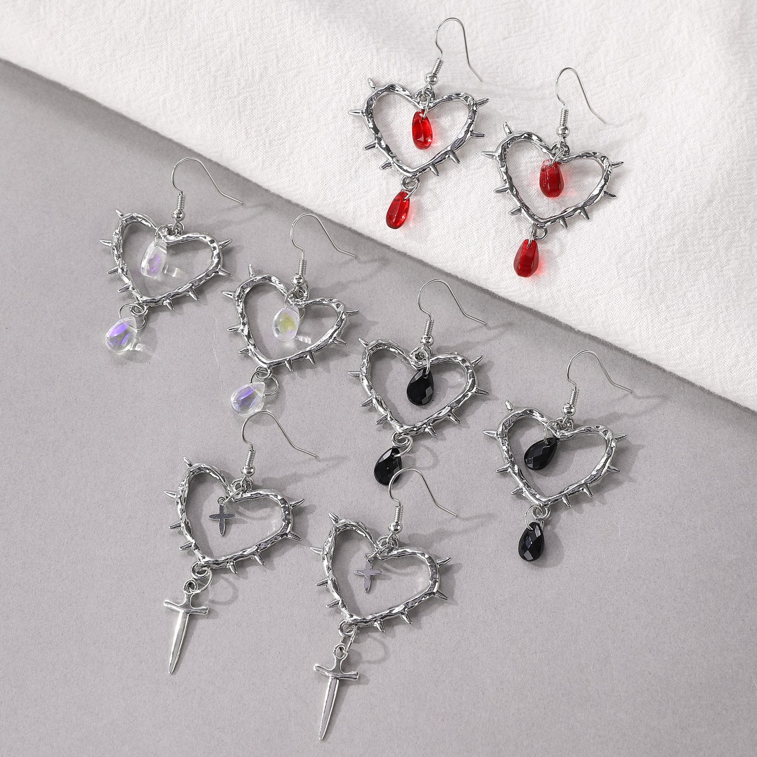 Wholesale Fashionable Handmade Thorn Heart Cross Earrings