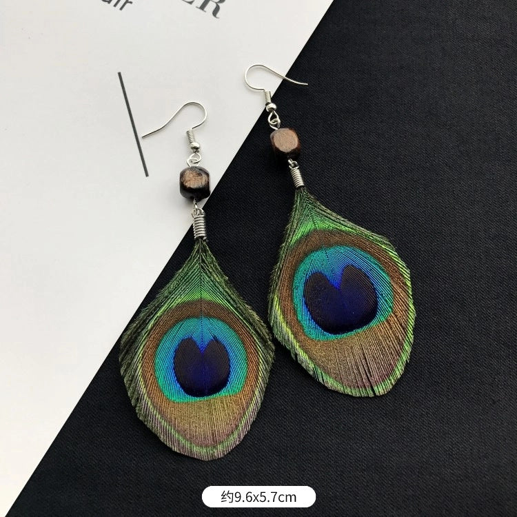 Wholesale Peacock Feather Tassel Bohemian Earrings