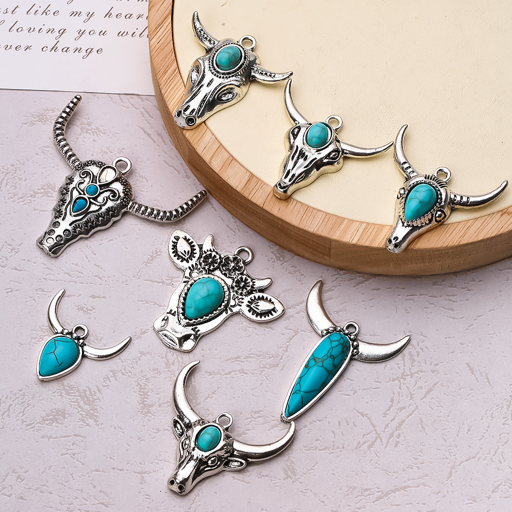 Wholesale 10pcs Bohemian style turquoise diverse bull pendant