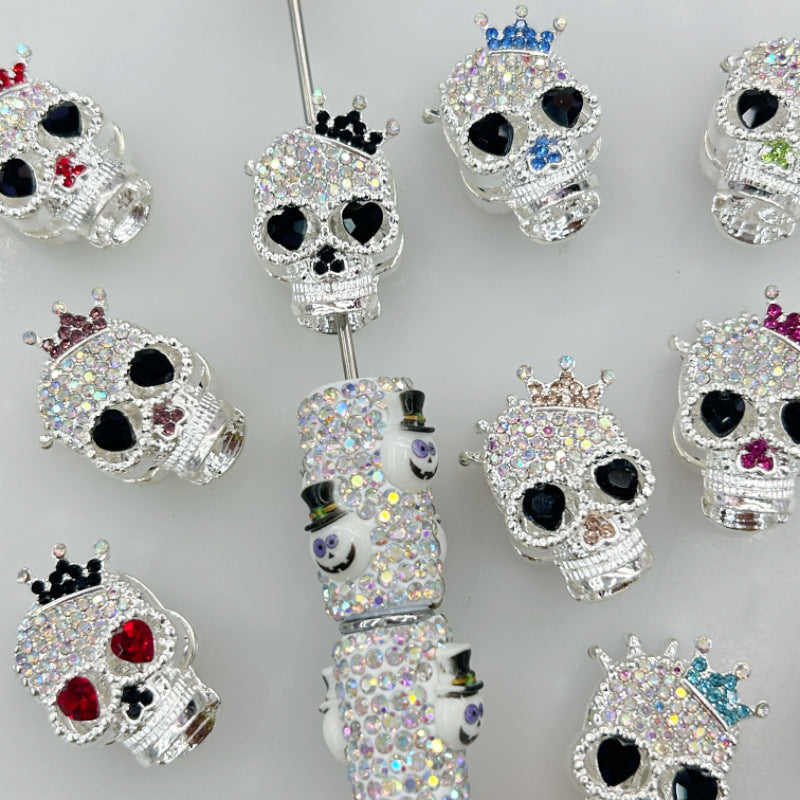 Wholesale 20pcs Heavy-Duty  Alloy Crown Ghost Skull Four-Hole Loose 3D  Crystal Beads