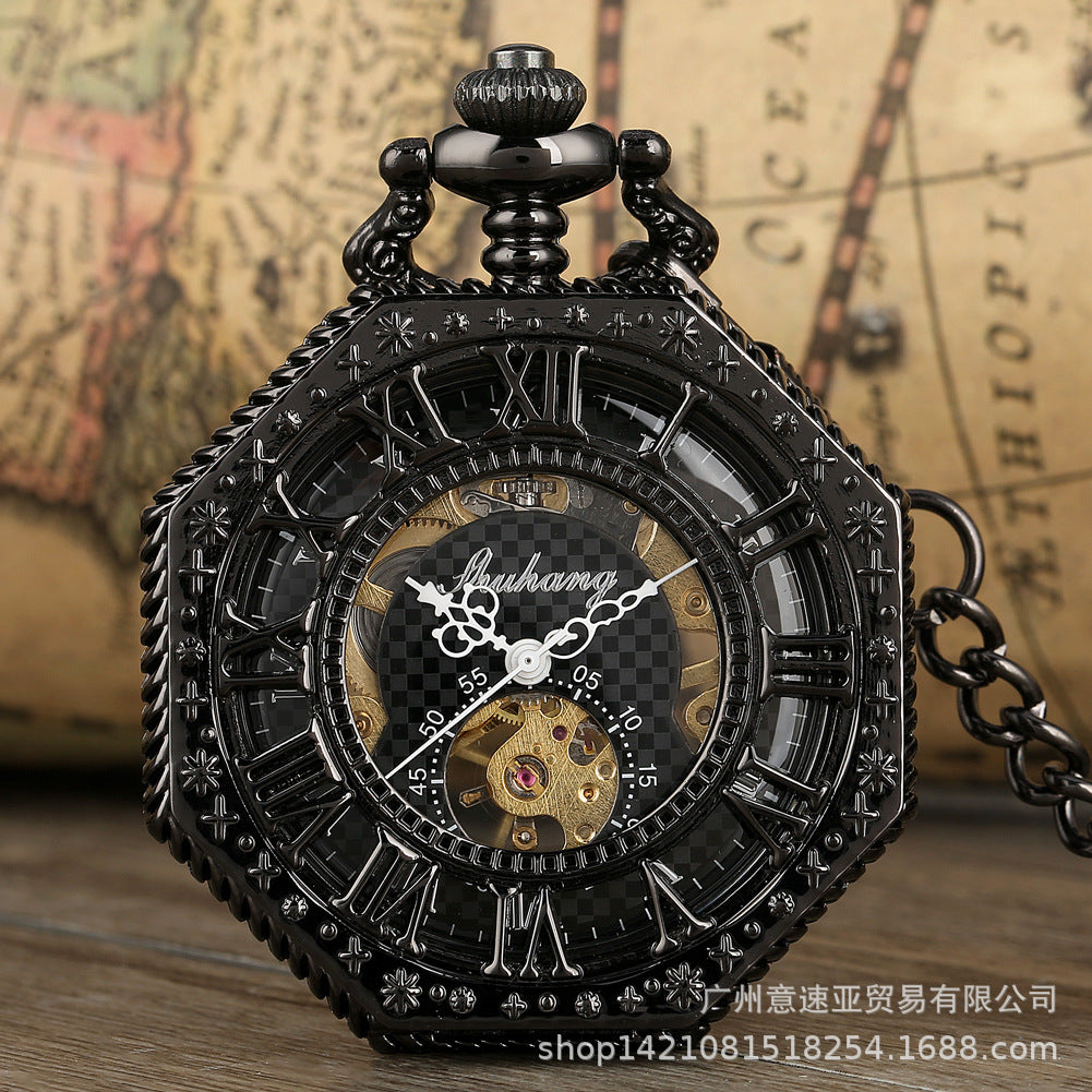 Wholesale Engraved dual display Roman octagonal manual vintage mechanical watch