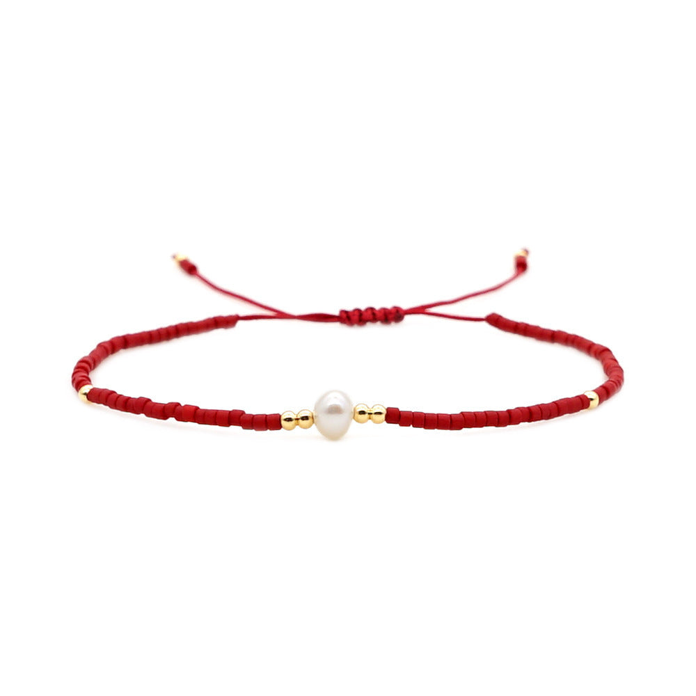 Wholesale Bohemian Glass Pearl Bracelet Handmade Woven Rope Ethnic Jewelry Fashion Accessory