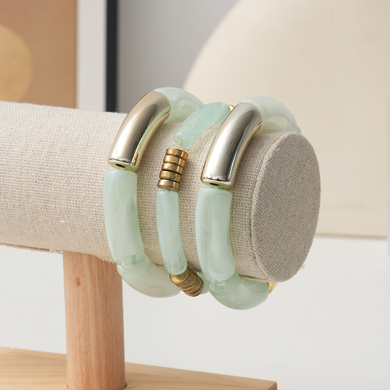 Wholesale Acrylic curved tube bracelet personalized bracelet curved bamboo tube multi-color retro marble bracelet