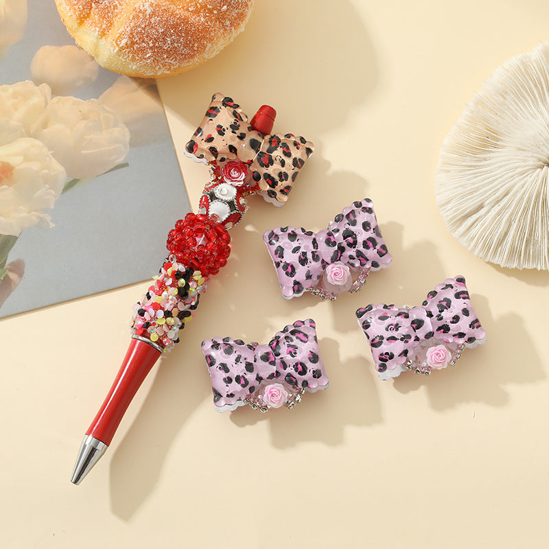 Wholesale 10pcs Cute Leopard Bow Flower Bead Accessories DIY Acrylic Beads