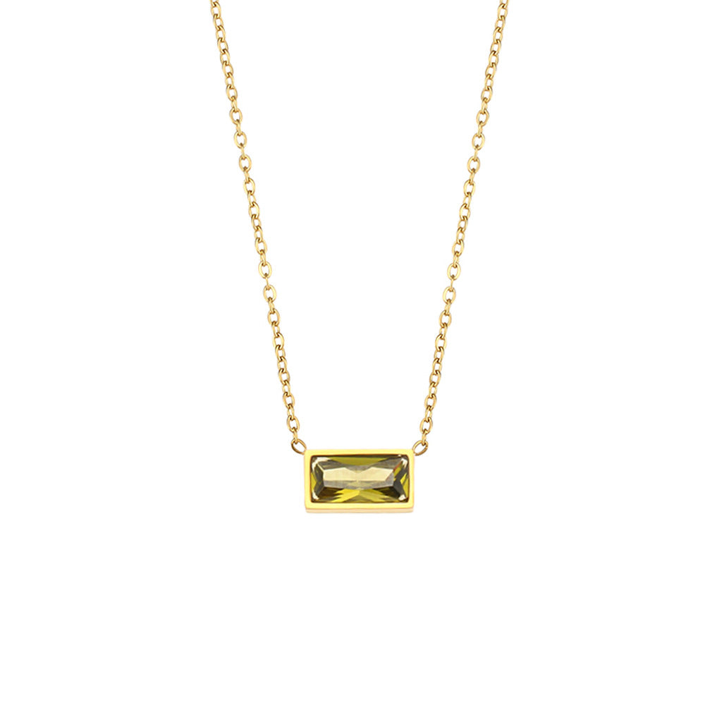 Wholesale Stainless Steel 18K Gold Plated Small Square Diamond Necklace