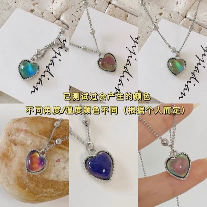 Wholesale Titanium Steel Temperature Sensing Stone Color Changing Heart Necklaces