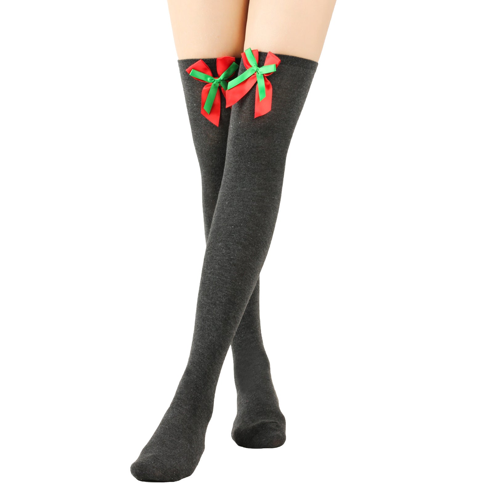 Wholesale Bow Christmas Ball Striped Over-the-Knee Socks
