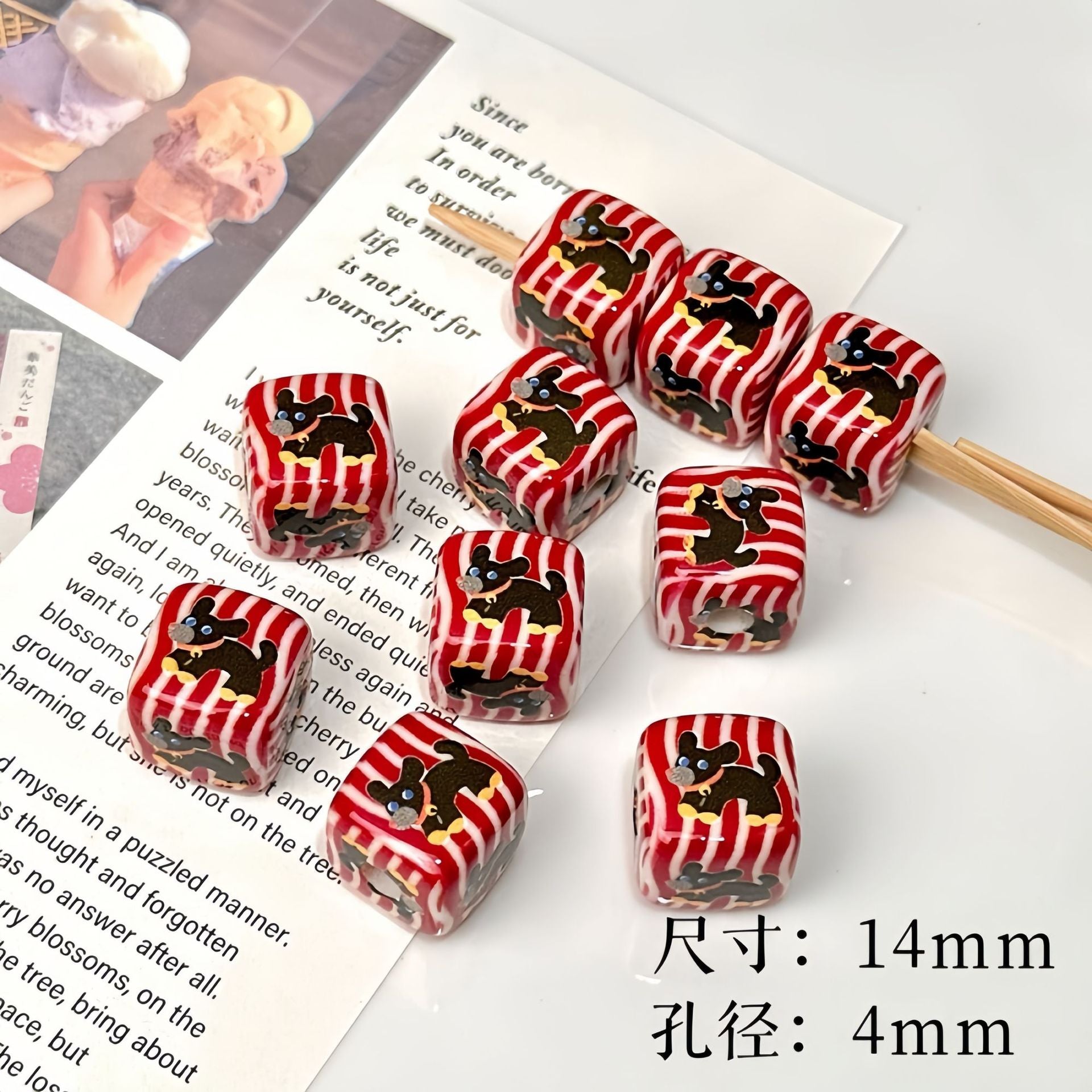 Wholesale 10pcs Acrylic Puppy Apple Square Beaded DIY Handmade Beade