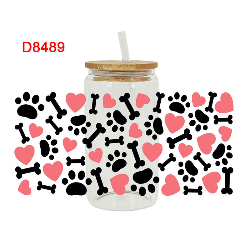 Wholesale Cat and dog paw print bones  16oz Cup UV DTF Wraps