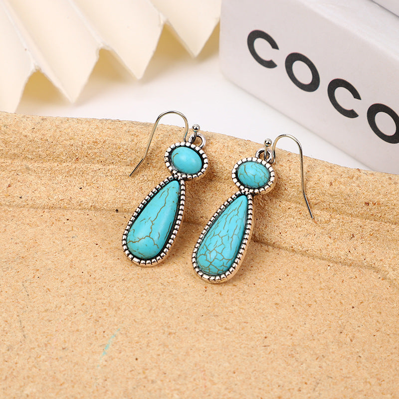 Wholesale Turquoise exaggerated antique silver turquoise earrings