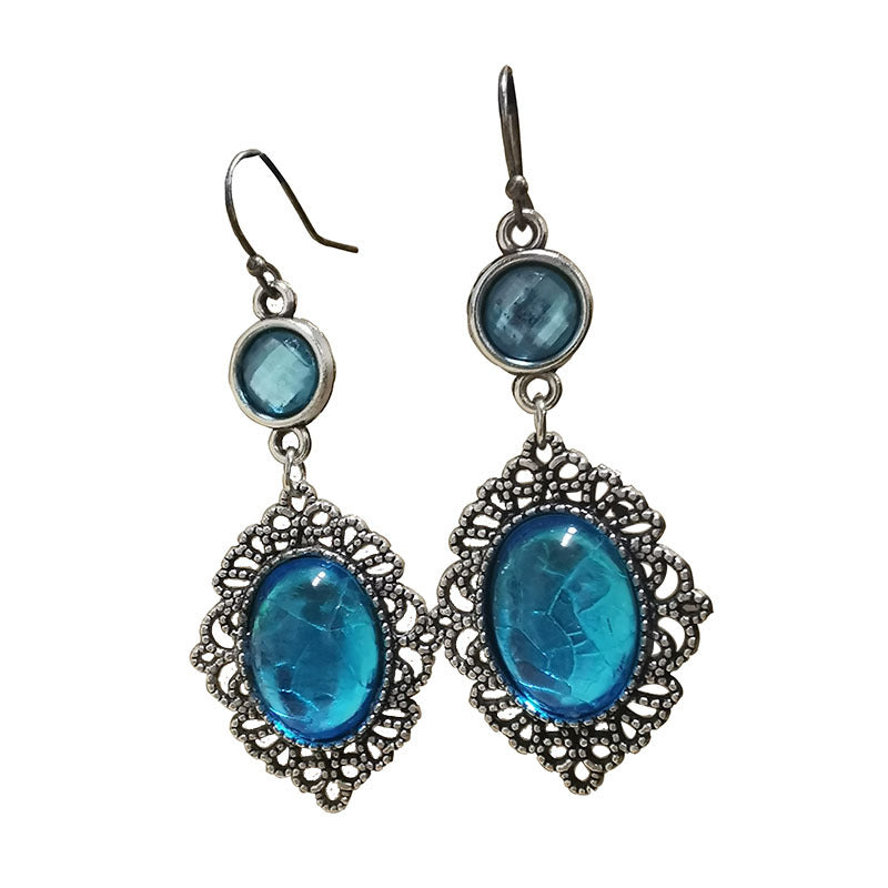 Wholesale Vintage Bohemian Oval Sky Blue Crack Drop Earrings