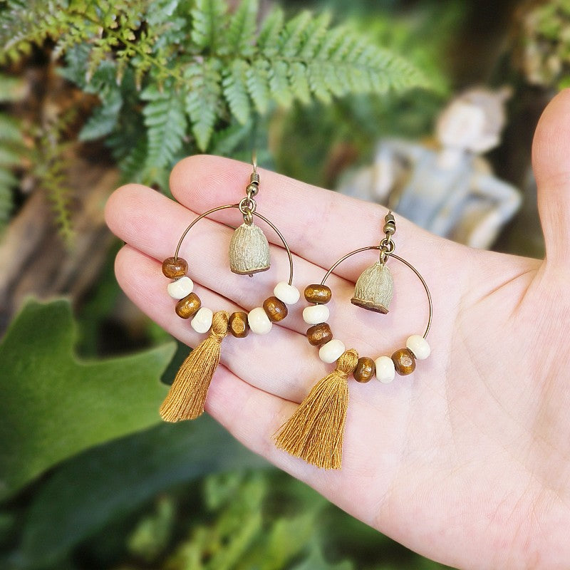 Wholesale Retro Real Fruit Exaggerated Large Hoop Hanging Wooden Beads Earrings