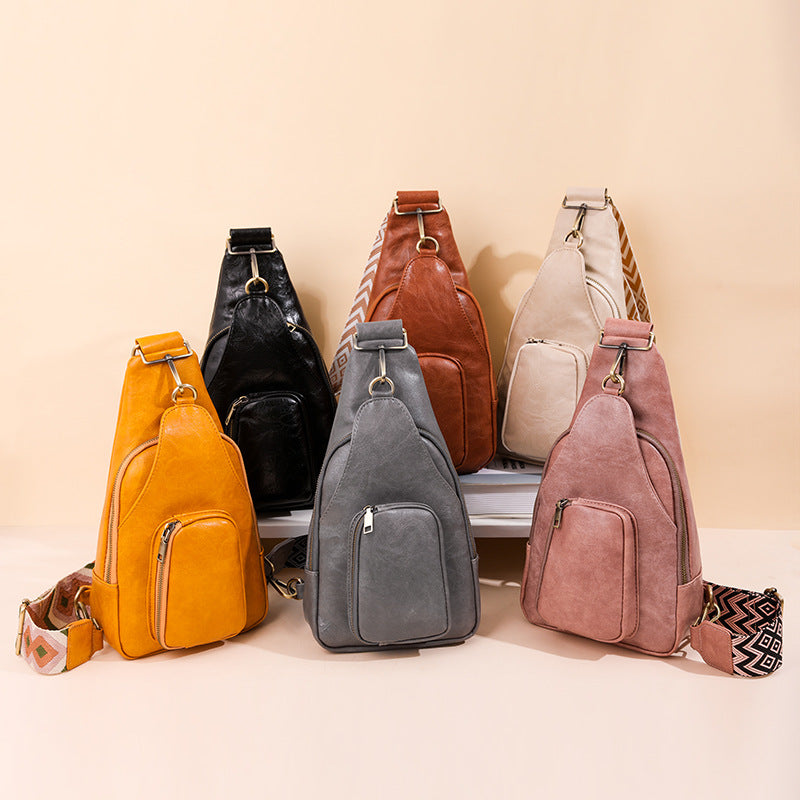 Wholesale Retro Wide Shoulder Strap PU Chest Bag Single Shoulder Bag Crossbody Bag