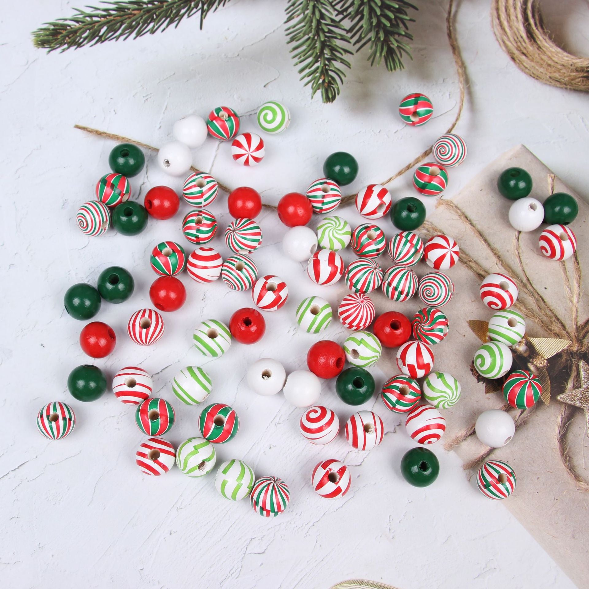 Wholesale 20pcs 16mm Christmas Candy Spiral DIY Colorful Festive Wooden Beads