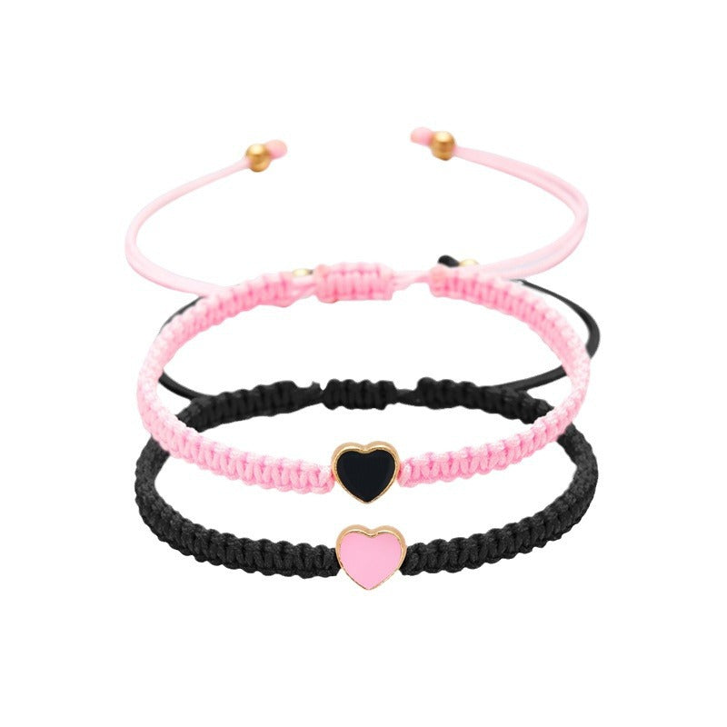 Wholesale Valentine's Day Peach Heart Woven Colored Rope Bracelet