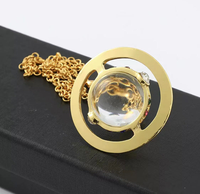 Wholesale Saturn Crystal Encrusted Pendant Necklace