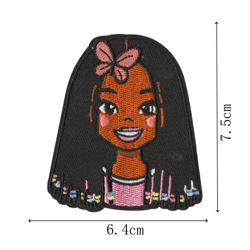 Wholesale Trendy Cartoon Black Girl Embroidered Patch Set Of 9 No Sew Adhesive Applique For Towels Clothing Bags DIY Craft Accessory