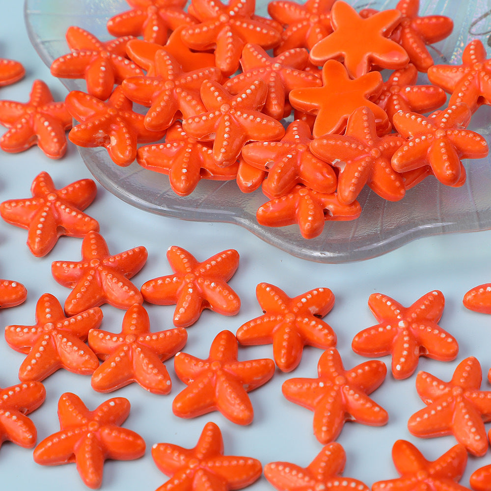 Wholesale 10pcs Starfish Perforated Handmade Ceramic Beads