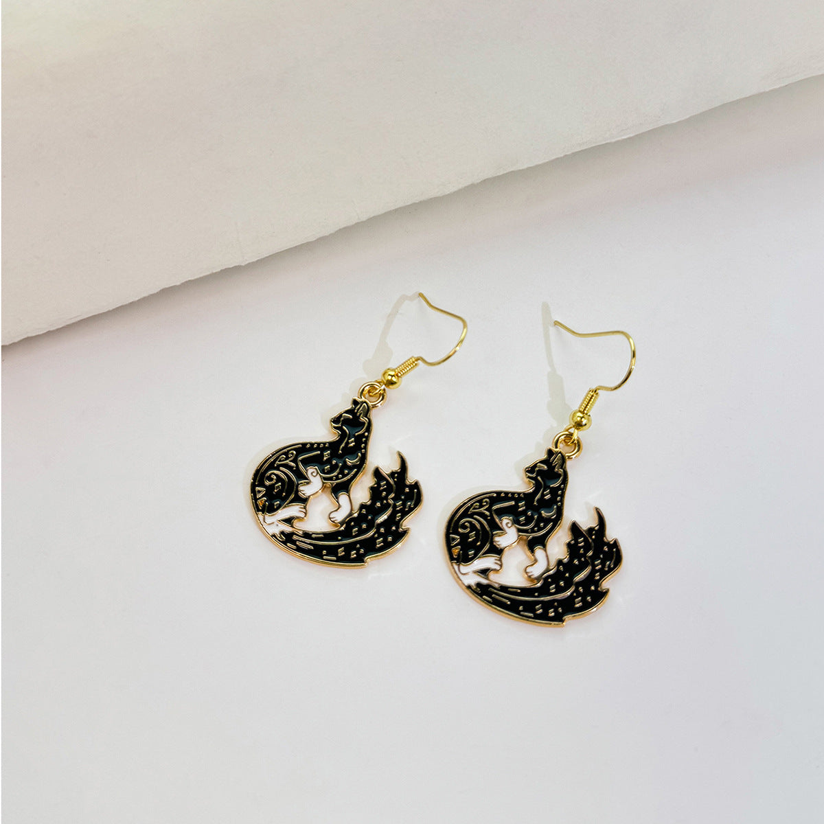 Wholesale Dark Style Cat Halloween Horror Funny Oil Drop Rose Phoenix Earrings