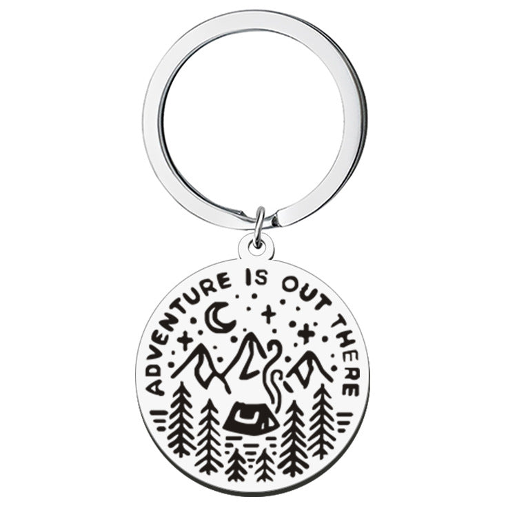 Wholesale Outdoor Travel Scenery Stainless Steel Round Plate Necklace Keychain