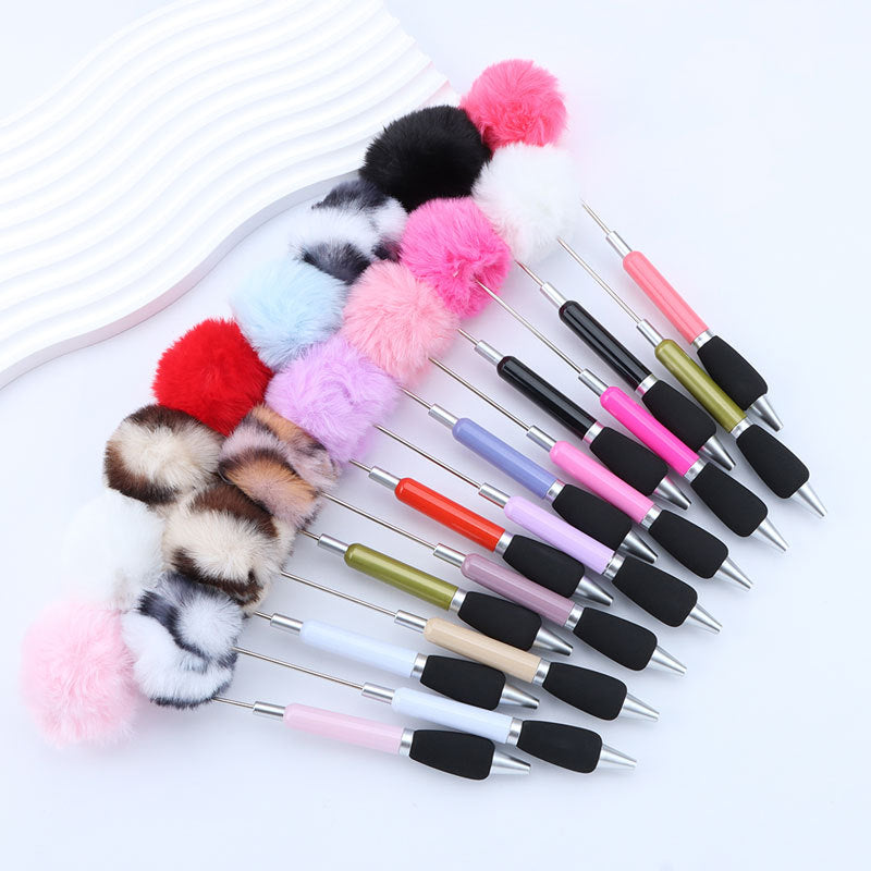 Wholesale 50pcs DIY Hair Ball Cute Girl Heart Furry Cute Round Beads Furry Plastic Beads Pen