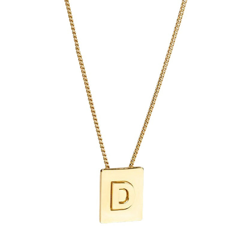 Wholesale Titanium Steel 26 English Letters 18K Stainless Steel Square Necklace Clavicle Chain